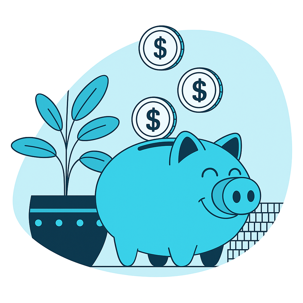 cerdito-dos cerdito de hucha recibiendo dinero alado de una planta